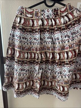 Boho Printed A-Line Skirt in White and Brown